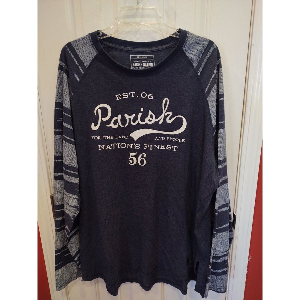 Parish Nation 4XL Mens T Shirt Long Sleeve Crew Neck Blue Pullover Logo 56